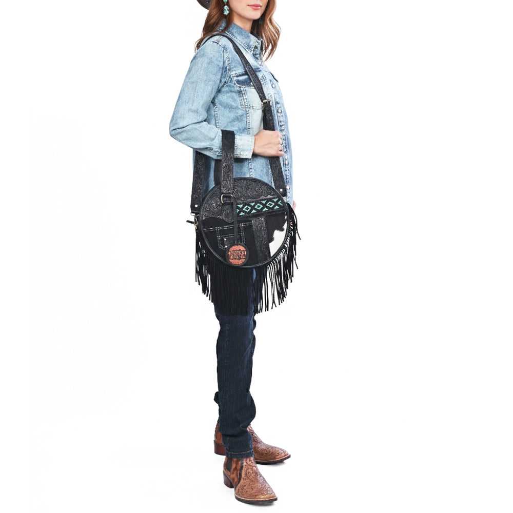 ADBGA976 Canteen Hand Tooled Hair on Genuine Leather Women Bag