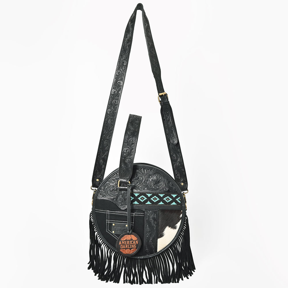 ADBGA976 Canteen Hand Tooled Hair on Genuine Leather Women Bag