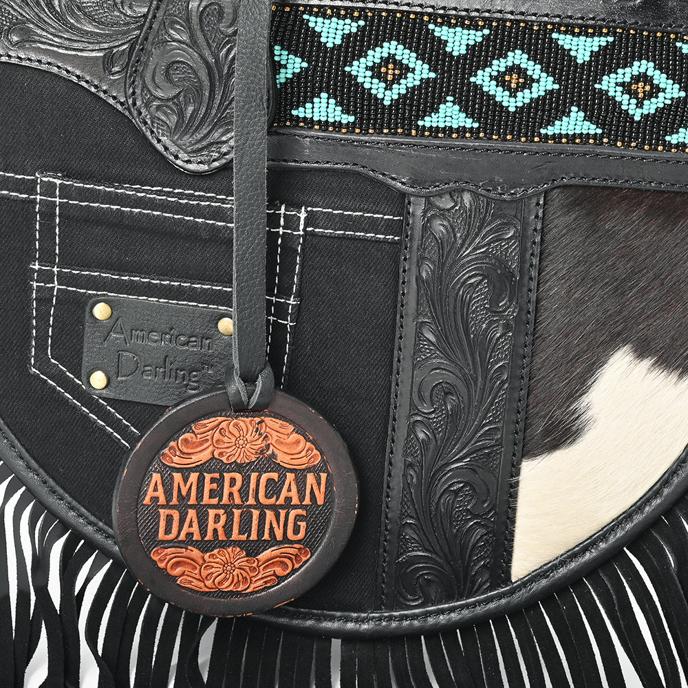 ADBGA976 Canteen Hand Tooled Hair on Genuine Leather Women Bag