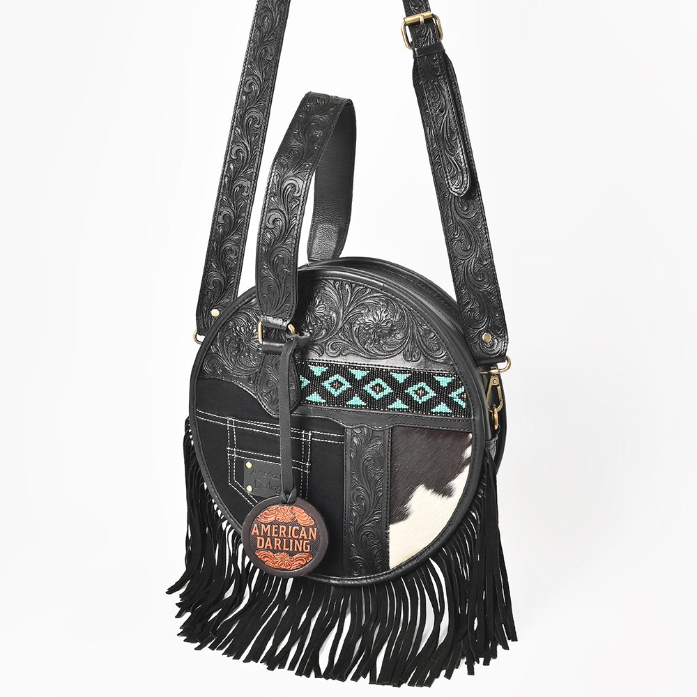 ADBGA976 Canteen Hand Tooled Hair on Genuine Leather Women Bag