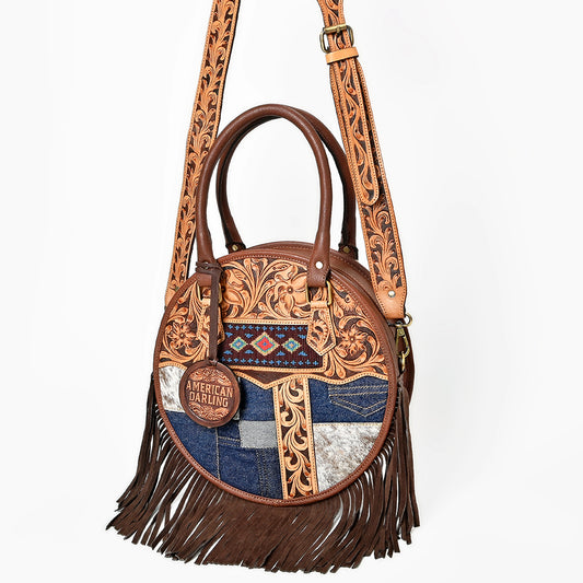 ADBGA977 Canteen Hand Tooled Hair on Genuine Leather Women Bag