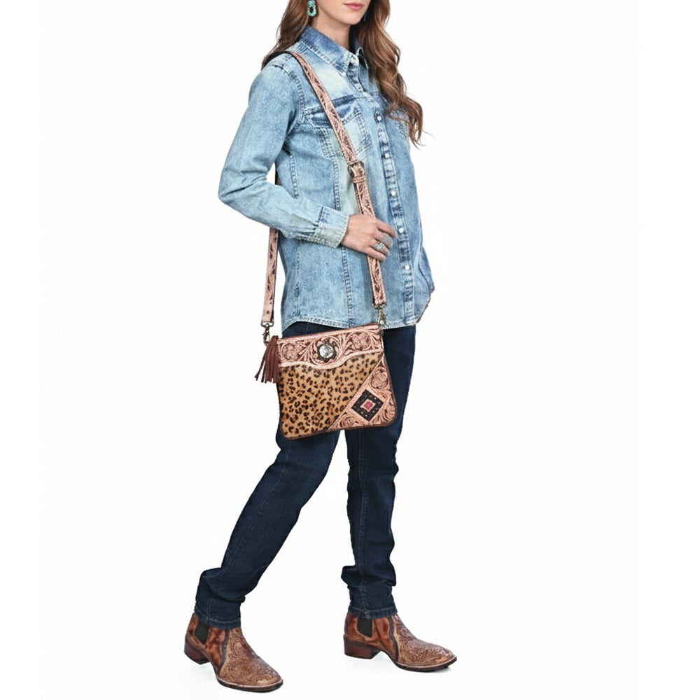 ADBGA981 Crossbody Hand Tooled Hair on Genuine Leather Women Bag