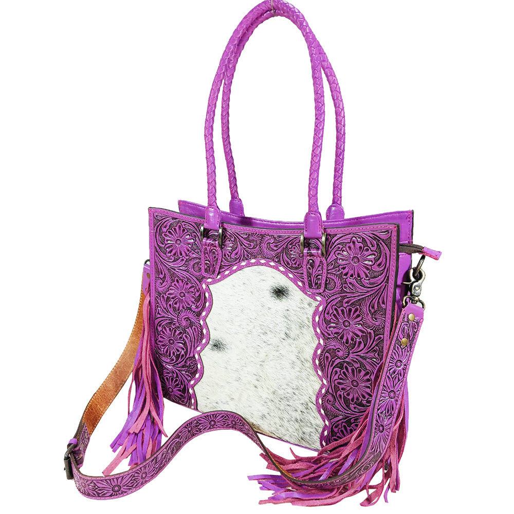 ADBG1889 Tote Pink Hand Tooled Hair on Genuine Leather Women Bag