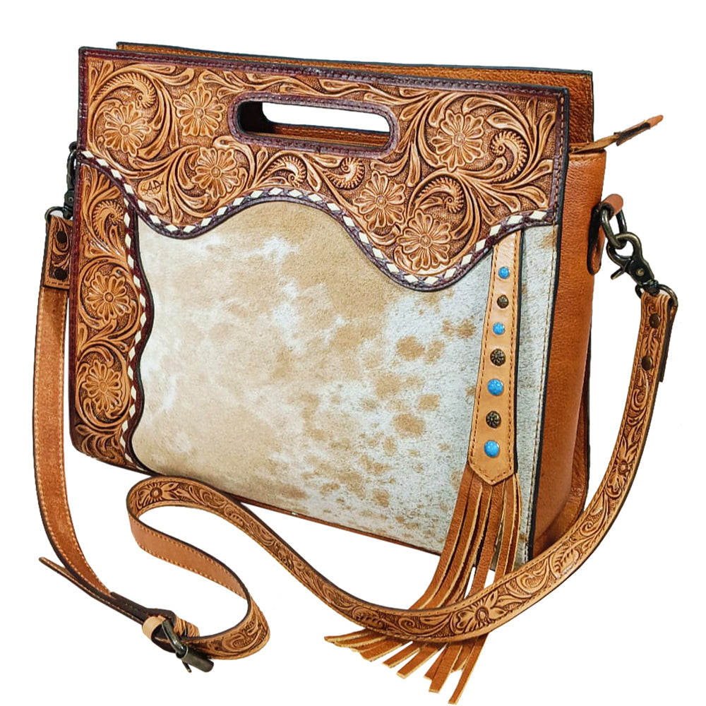 ADBG1890 Clutch Hand Tooled Hair on Genuine Leather Women Bag