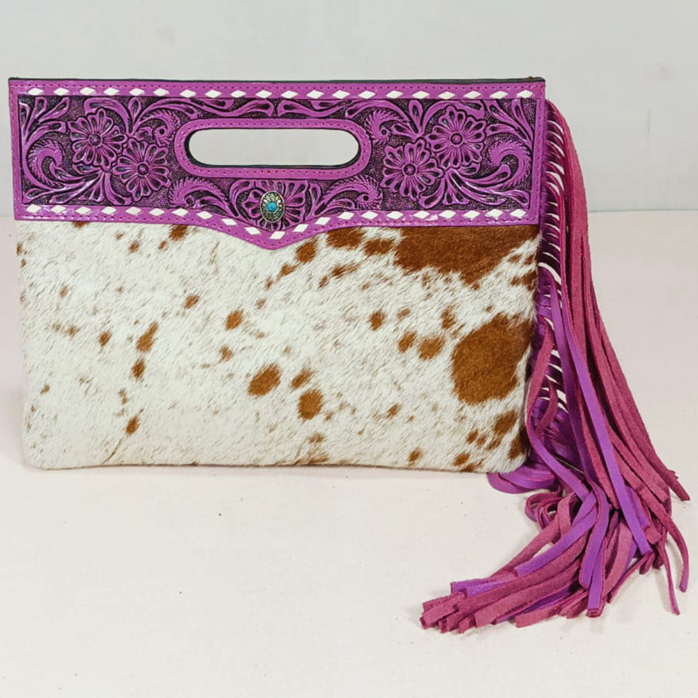 ADBG1894 Clutch Hand Tooled Hair on Genuine Leather Women Bag