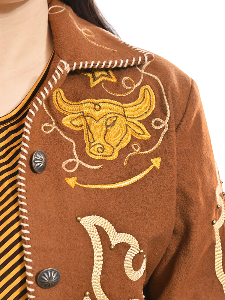 ADJKT093 American Darling Western Embroidered Apparel - Brown Artisan Handcrafted Woolen Jacket
