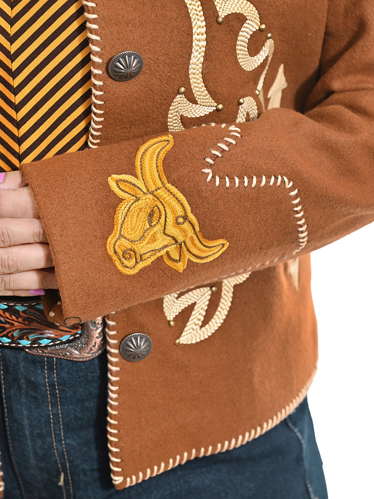 ADJKT093 American Darling Western Embroidered Apparel - Brown Artisan Handcrafted Woolen Jacket