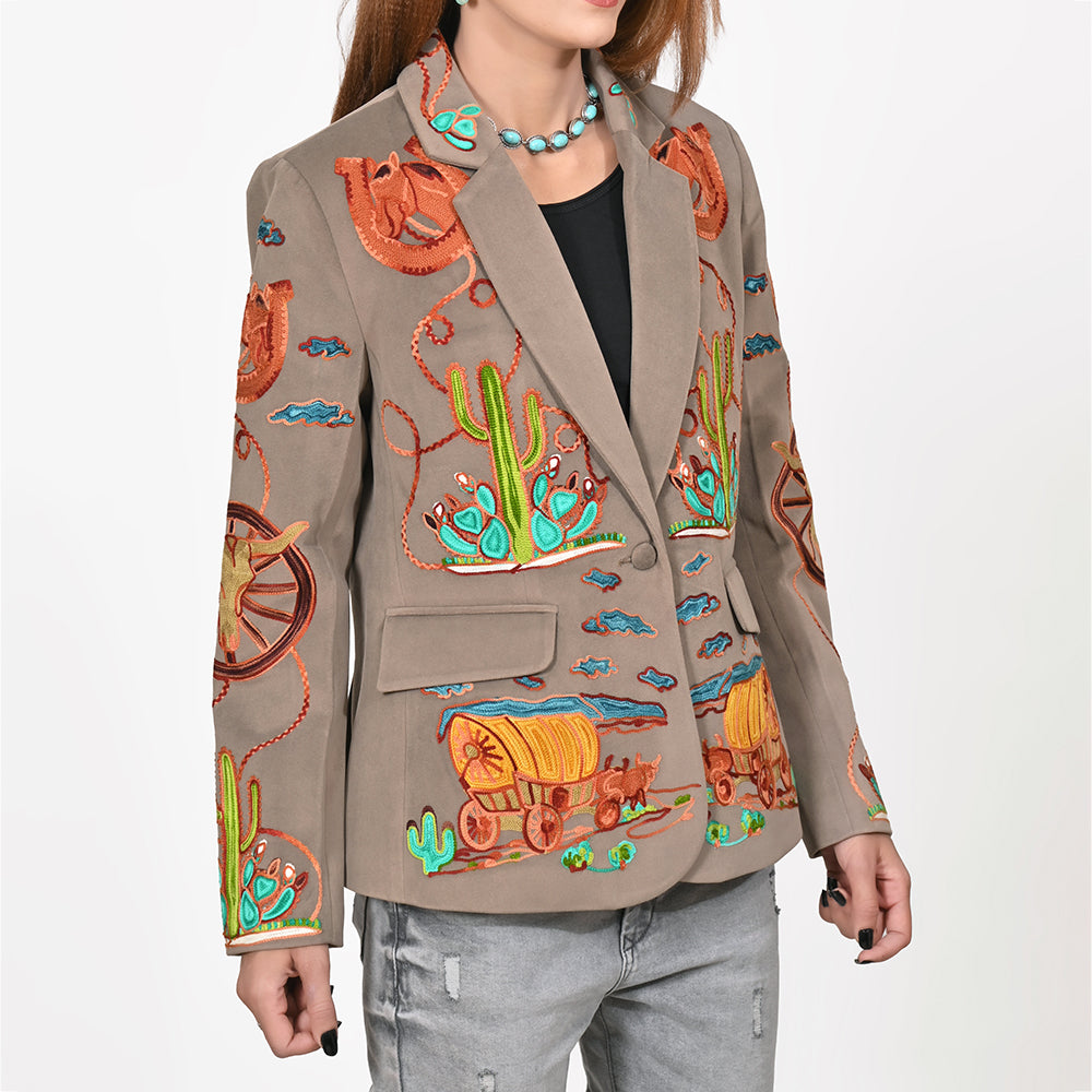 ADBZ070 American Darling Grey Fabric Blazer Jacket Western Wagon Cactus Embroidery
