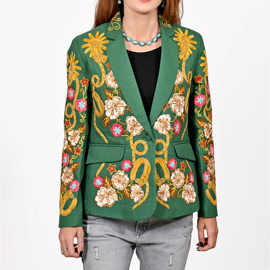 ADBZ075 American Darling Green Fabric Blazer Bronco Floral Embroidery Western Jacket