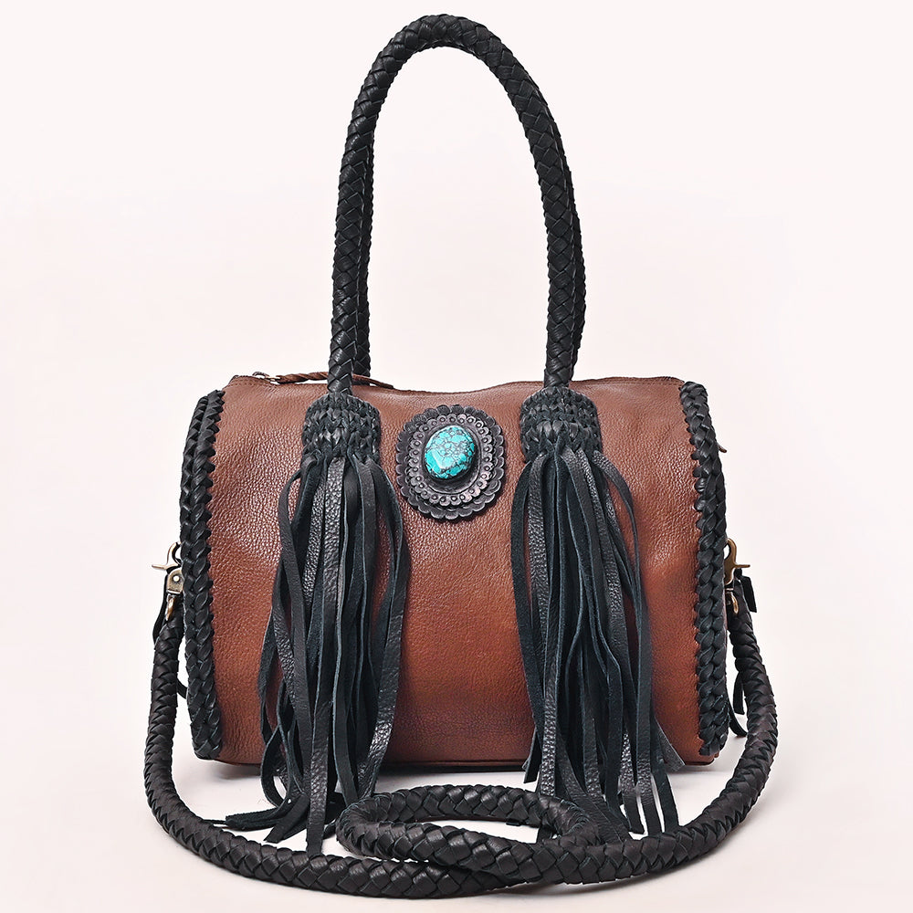 ADBGM270 Western Braided Fringe Duffel with Turquoise Concho - Genuine Leather