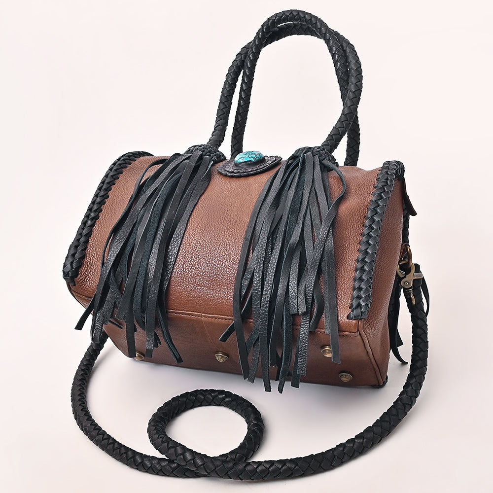 ADBGM270 Western Braided Fringe Duffel with Turquoise Concho - Genuine Leather