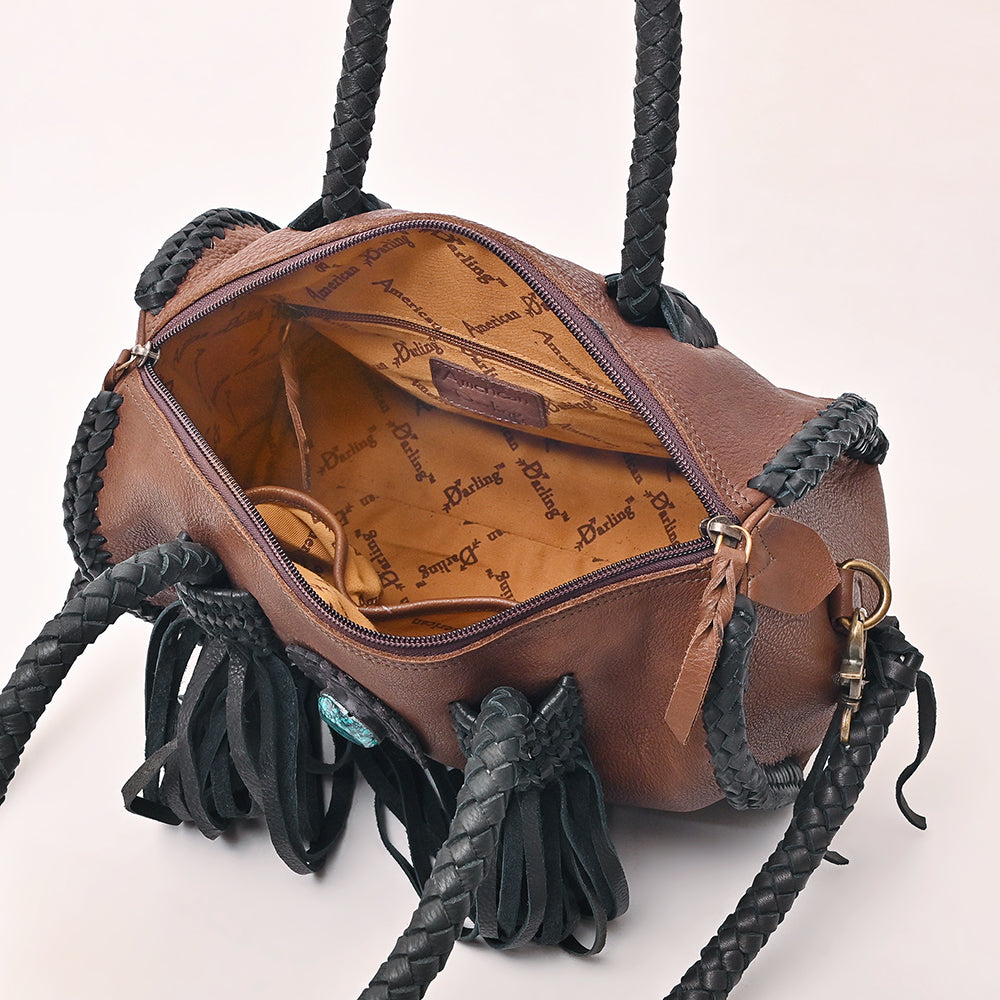 ADBGM270 Western Braided Fringe Duffel with Turquoise Concho - Genuine Leather