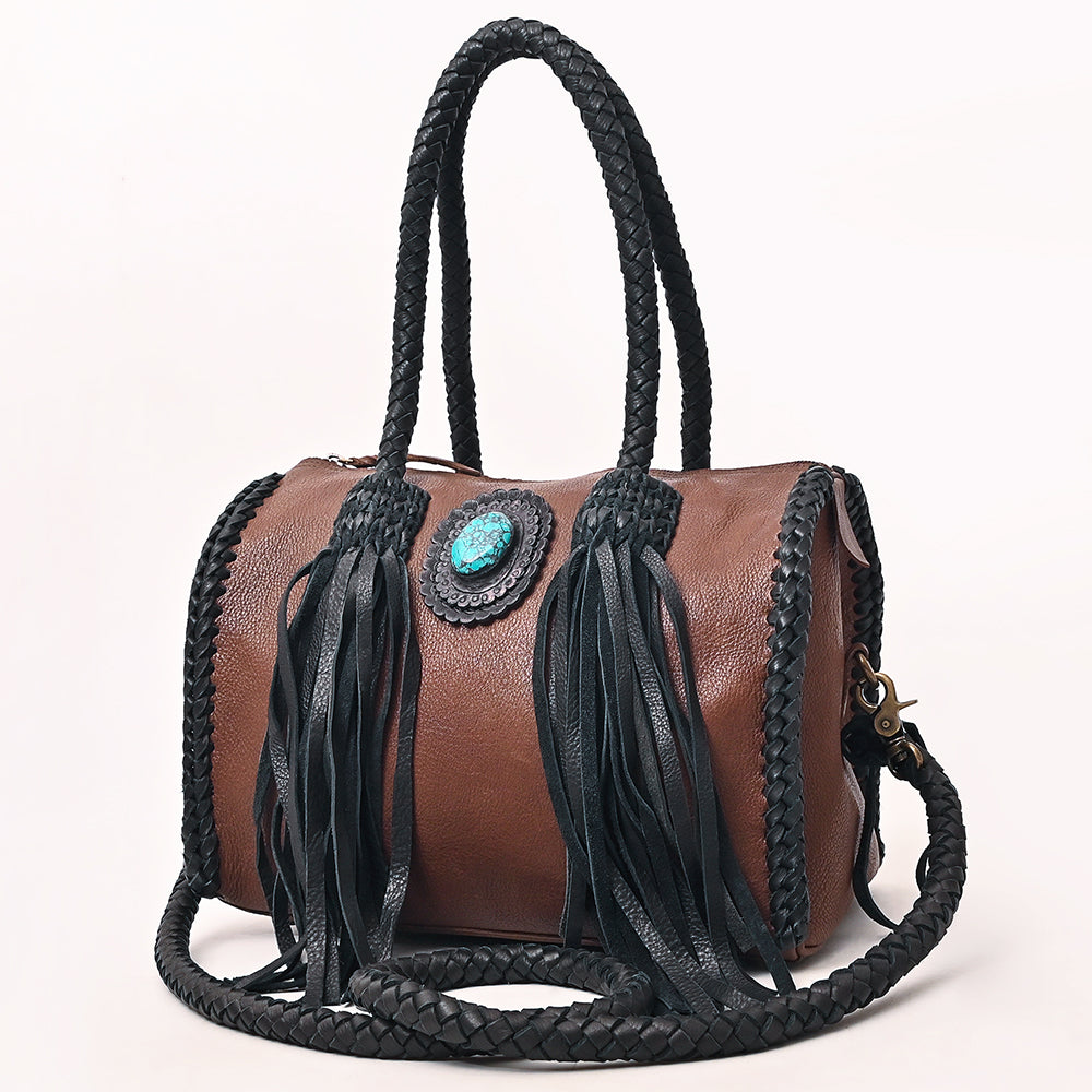 ADBGM270 Western Braided Fringe Duffel with Turquoise Concho - Genuine Leather
