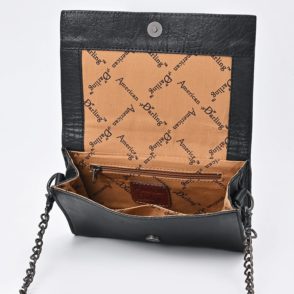 ADBG1895 American Darling Western Crossbody Bag - Hand-Tooled Floral Carved Genuine Leather Wallet