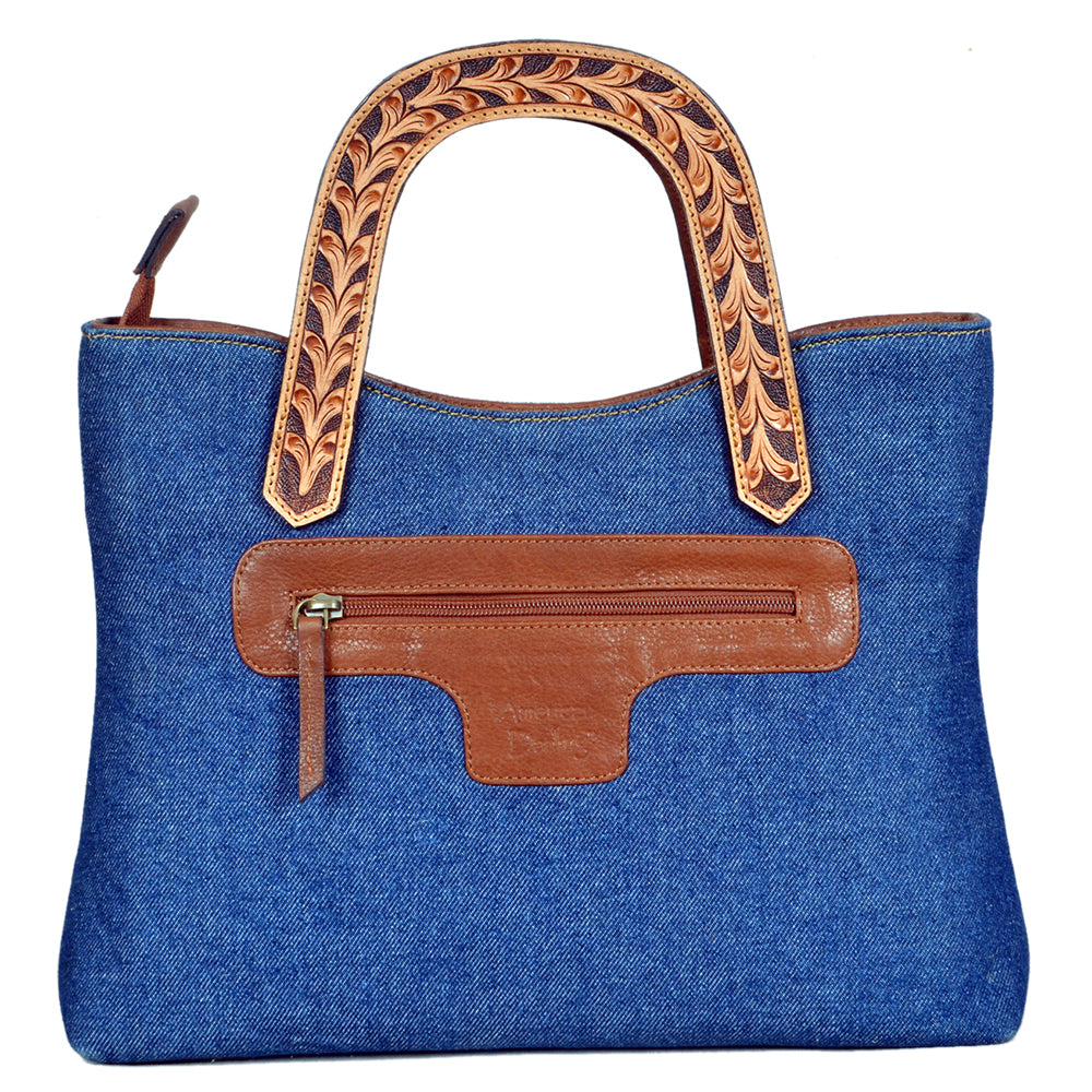 ADBGA988 American Darling Denim, Harness & Floral Tooled Leather Tote Handbag