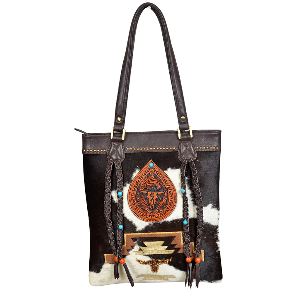 ADBGA993 Tote Hand Tooled Hair on Genuine Leather Women Bag
