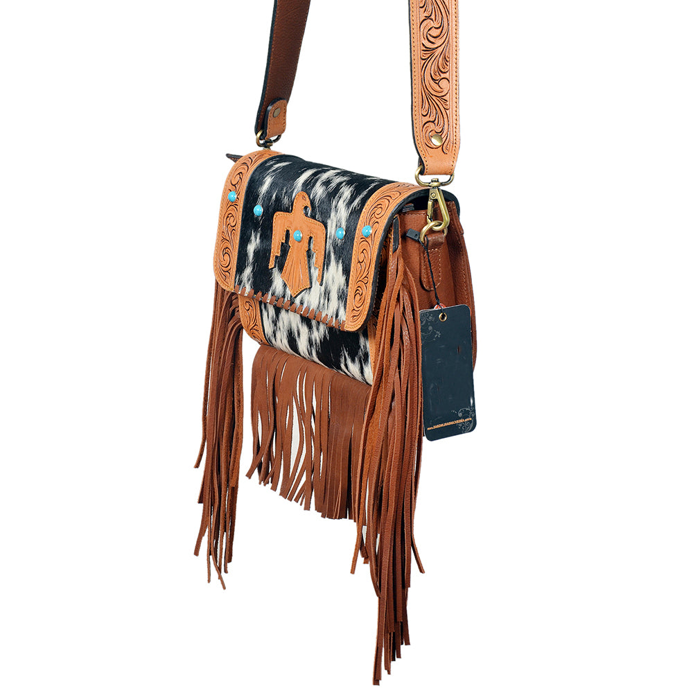 ADBGA1000 Crossbody Hair on Hand Tooled Genuine Leather Women Bag