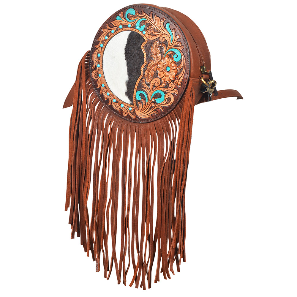 ADBGA1008 Canteen Hand Tooled Hair on Genuine Leather Women Bag