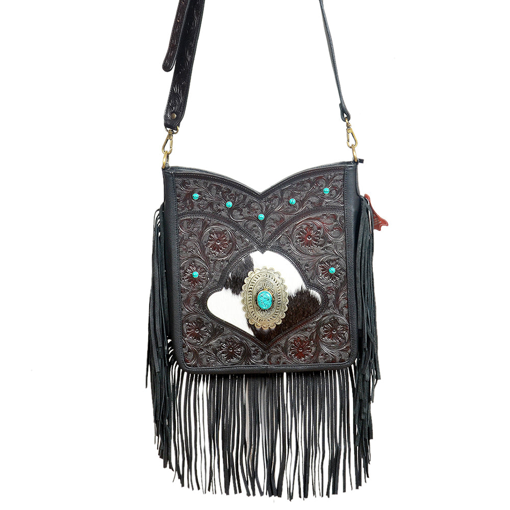 ADBGA1013 Crossbody Hair on Hand Tooled Genuine Leather Women Bag