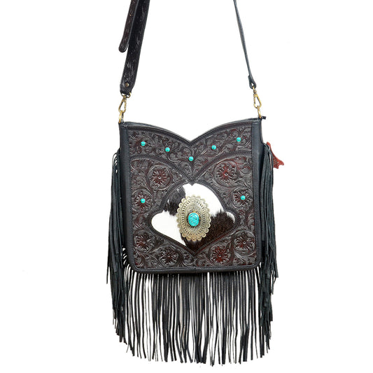 ADBGA1013 Crossbody Hair on Hand Tooled Genuine Leather Women Bag