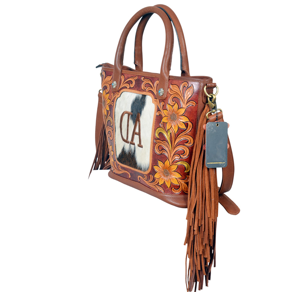 ADBGA1015 Tote Hair On Hand Tooled Genuine Leather Women Bag