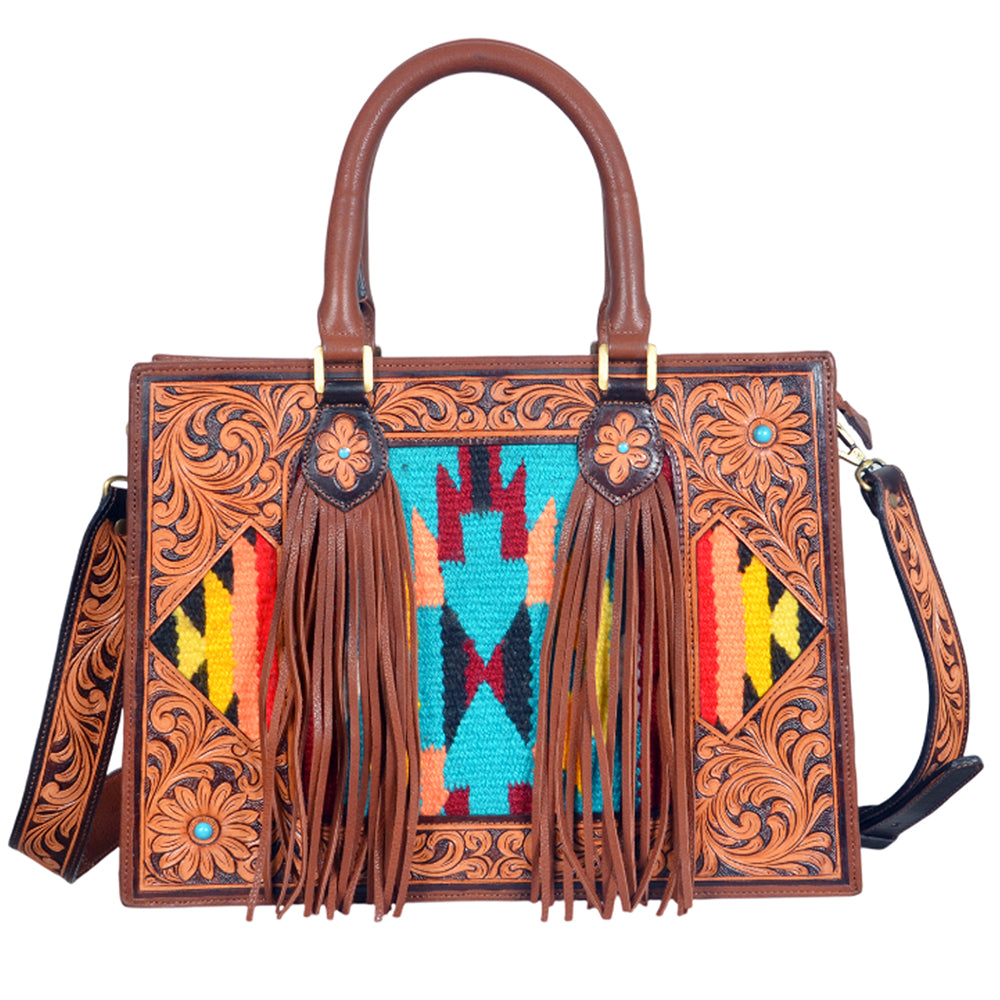 ADBGA1018 Tote Saddle Blanket Hand Tooled Genuine Leather Women Bag