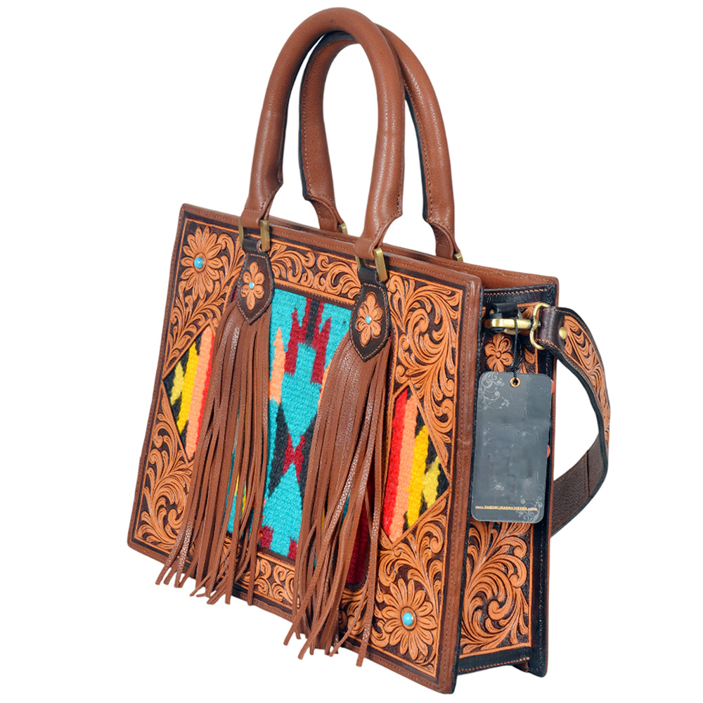 ADBGA1018 Tote Saddle Blanket Hand Tooled Genuine Leather Women Bag