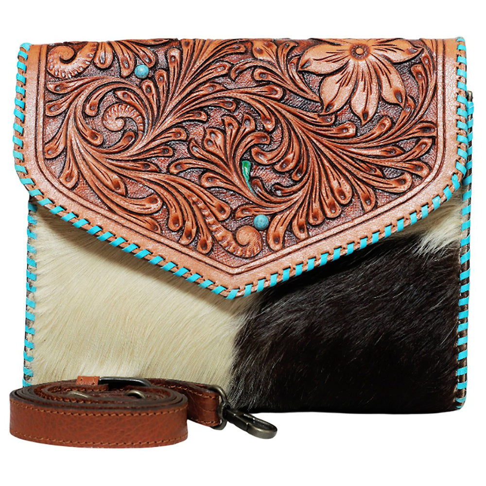 ADBGZ940 Clutch Hand Tooled Hair on Genuine Leather Women Bag