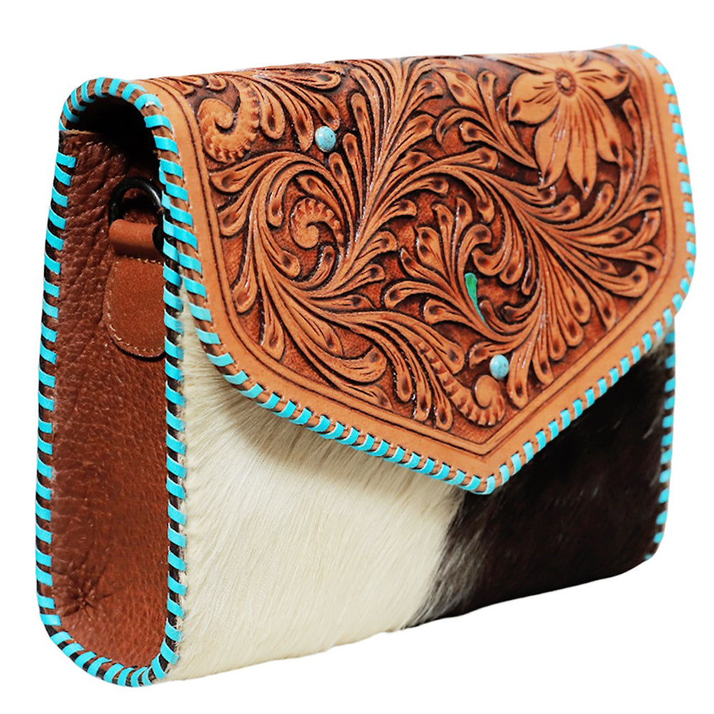 ADBGZ940 Clutch Hand Tooled Hair on Genuine Leather Women Bag