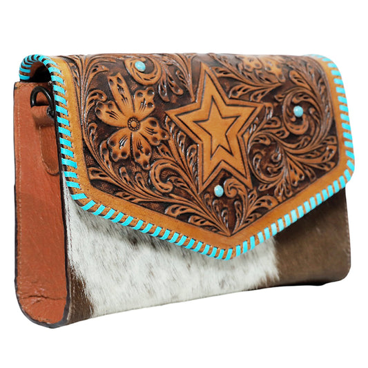 ADBGZ941 Clutch Hand Tooled Hair on Genuine Leather Women Bag