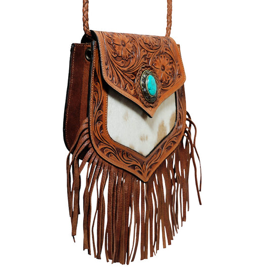 ADBGZ943 Crossbody Hair on Hand Tooled Genuine Leather Women Bag