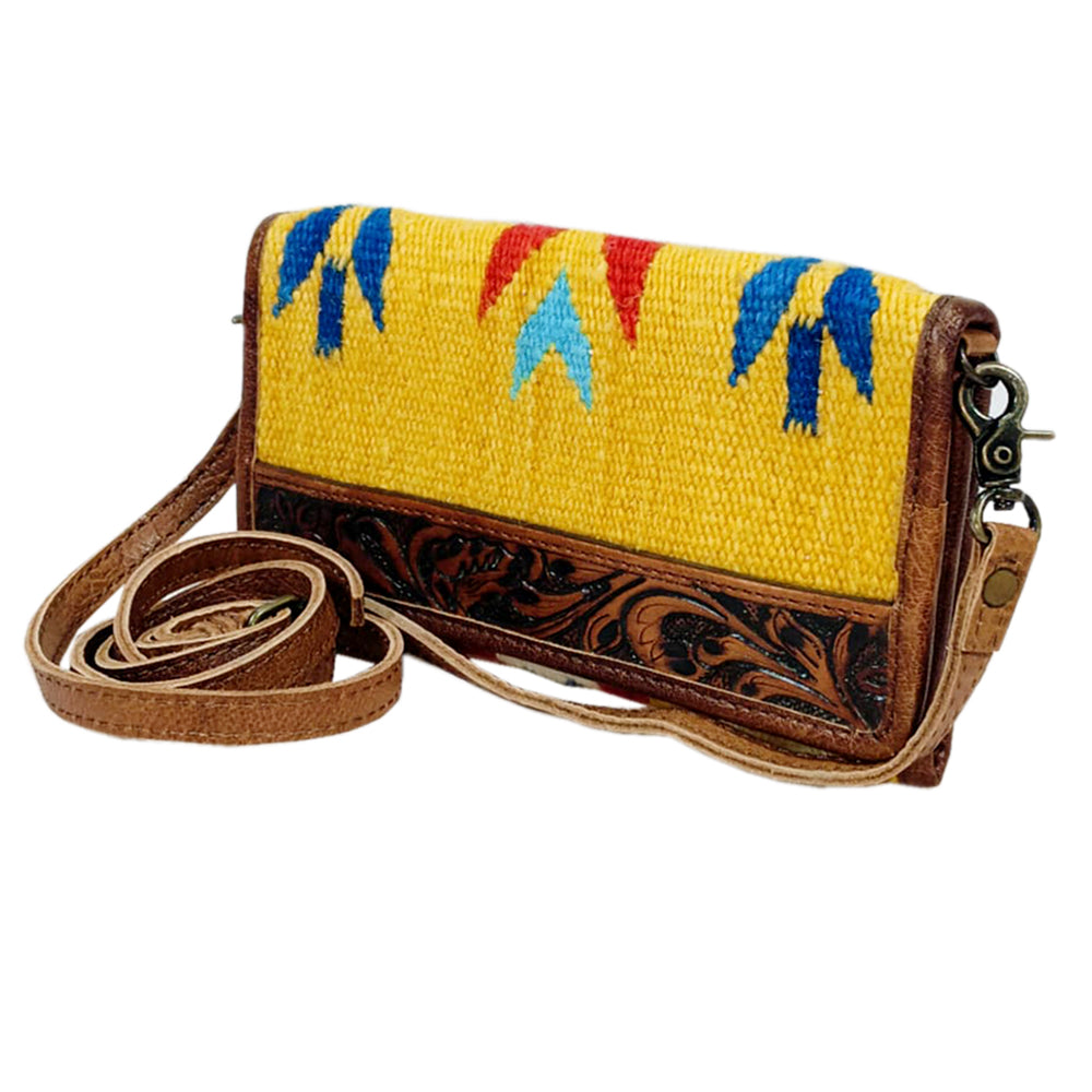 GIBGX1512 American Darling Hand Tooled Leather Crossbody Bag - Hand Woven Saddle Blanket Western Purse