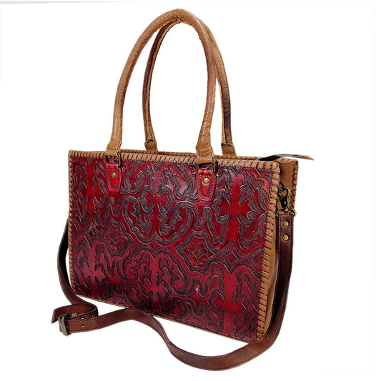 GIBGX1467 American Darling Hand Tooled Leather Tote Bag - Braided Vegetable-Tanned Western Carryall