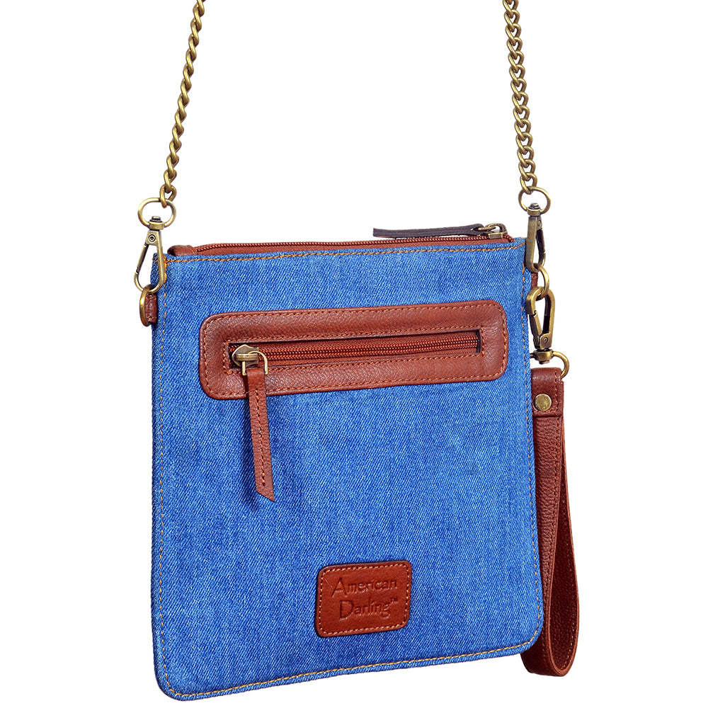ADBGA1024 Crossbody Hand Tooled Denim Fabric Genuine Leather Women Bag