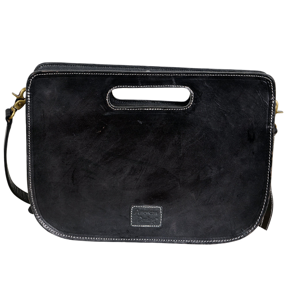 ADBGA1030 American Darling Black Hand-Tooled Basket Weave Leather Crossbody Bag