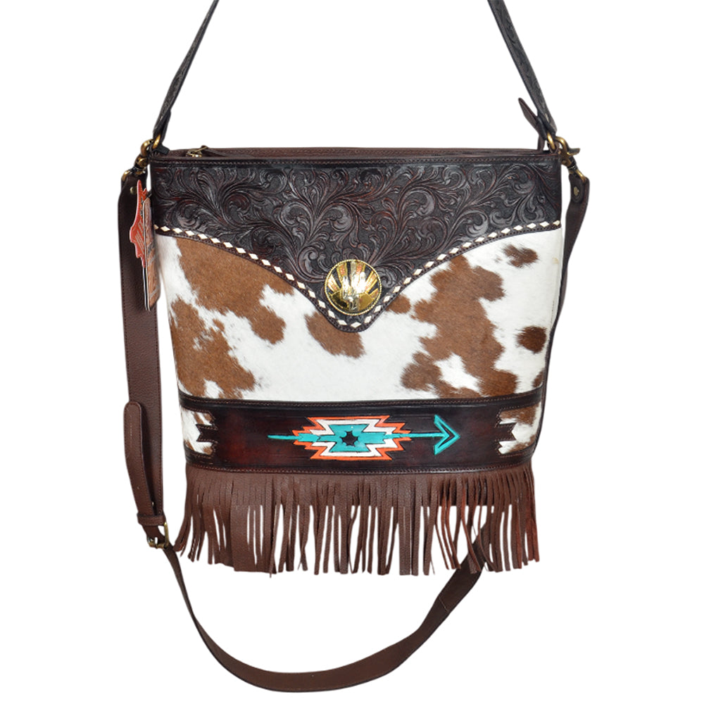 ADBGA1038 Crossbody Hair on Hand Tooled Genuine Leather Women Bag