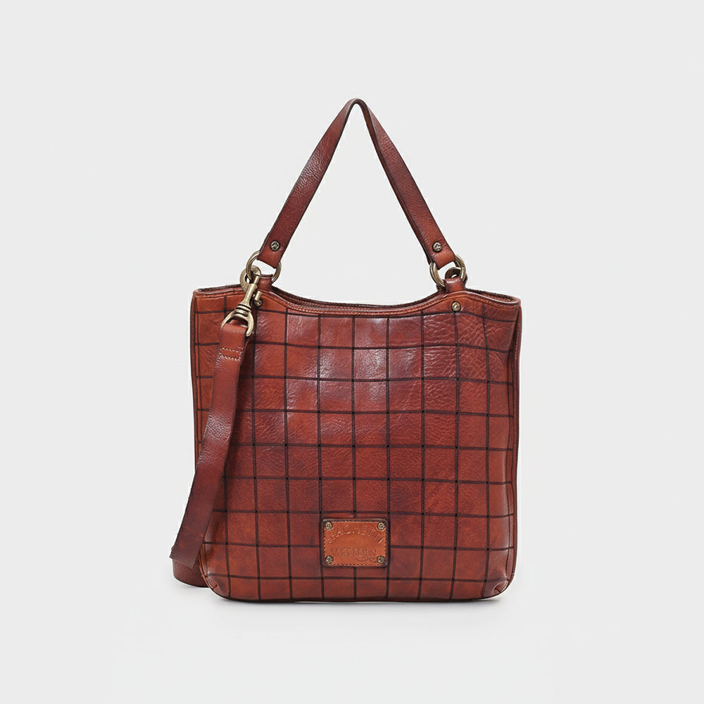 SWC476 Montina - Leather Grid-Stitched Tote