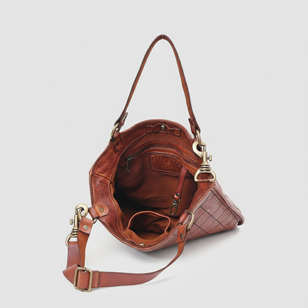 SWC476 Montina - Leather Grid-Stitched Tote