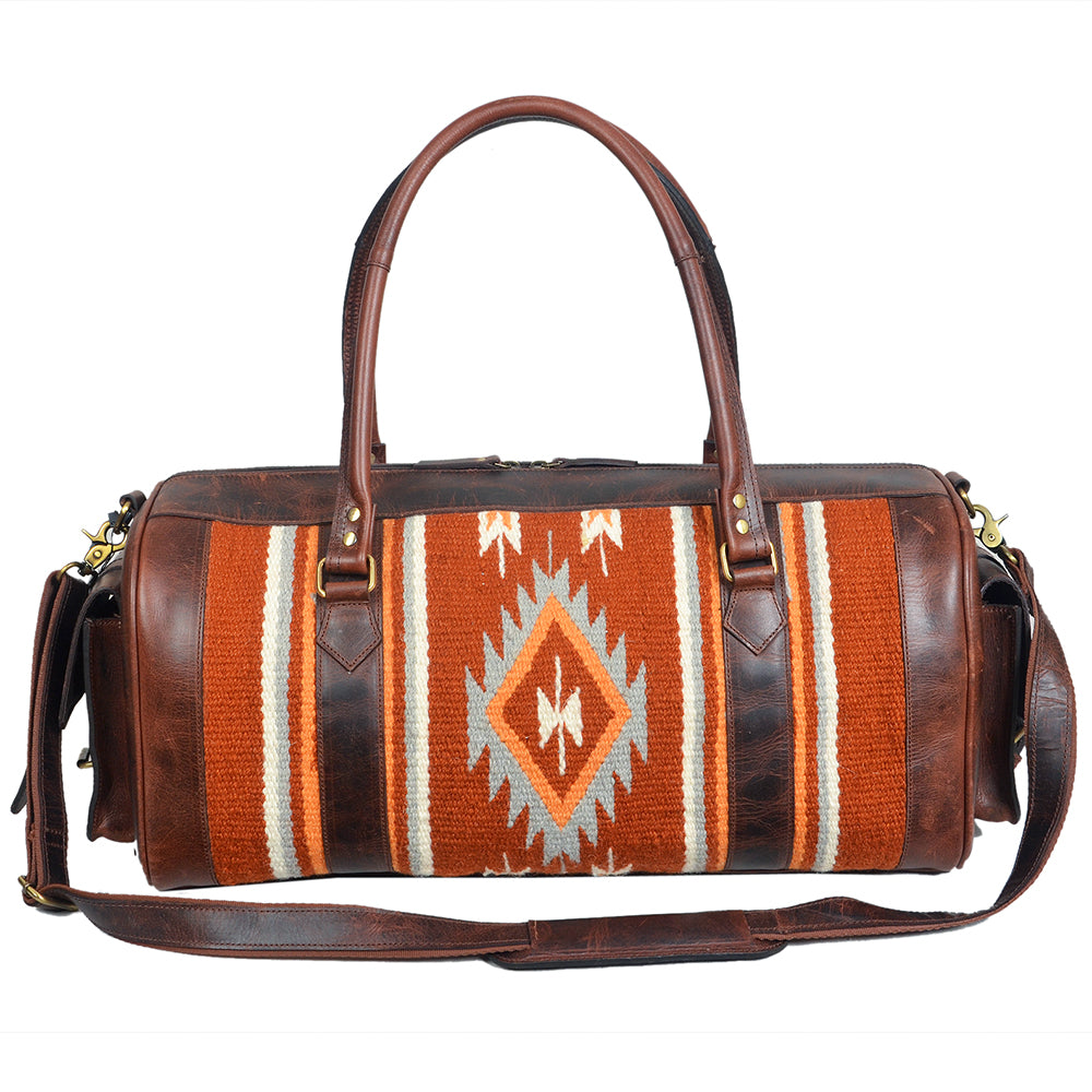 ADBGA1063 Western Genuine Leather & Saddle Blanket Travel Duffel Weekender Bag