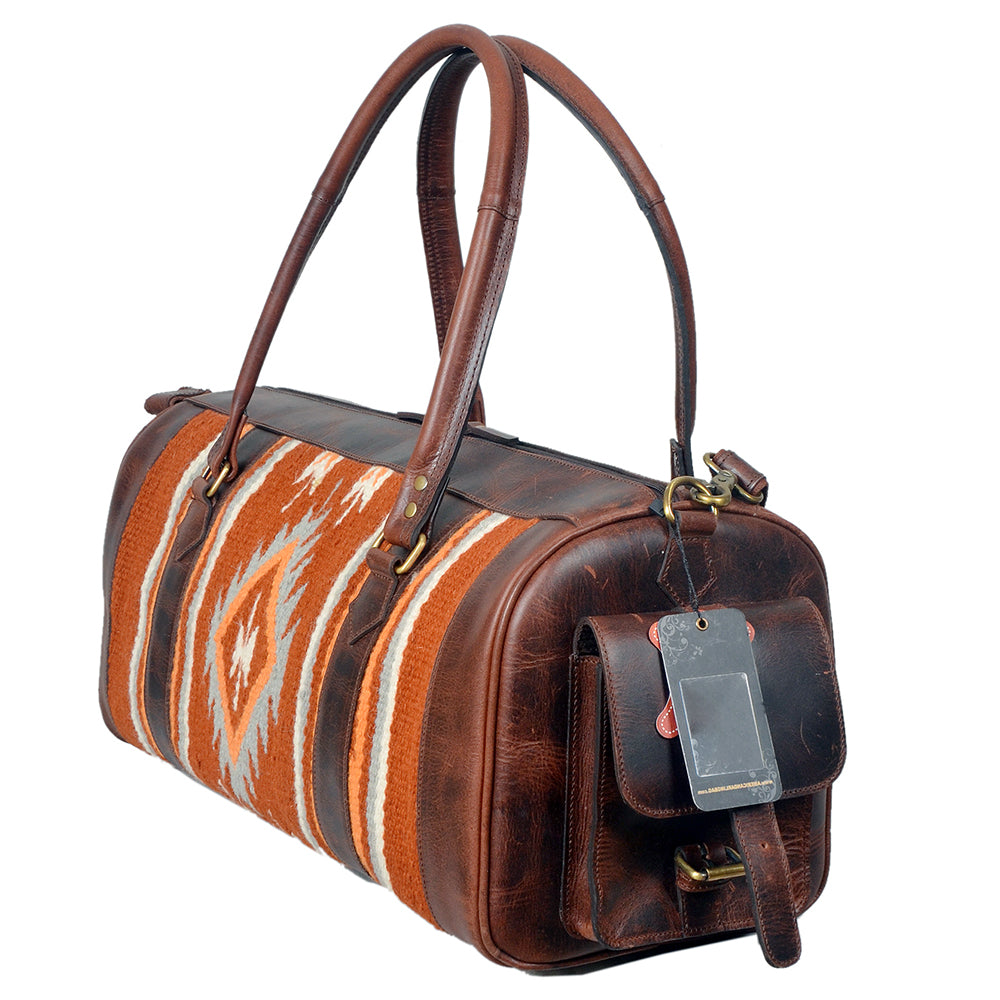ADBGA1063 Western Genuine Leather & Saddle Blanket Travel Duffel Weekender Bag