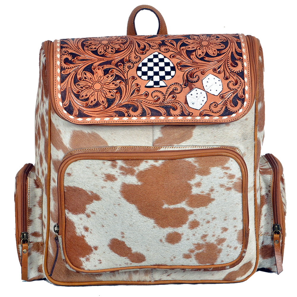 OHA158 Backpack Hand Tooled Hair on Genuine Western Leather Women Bag