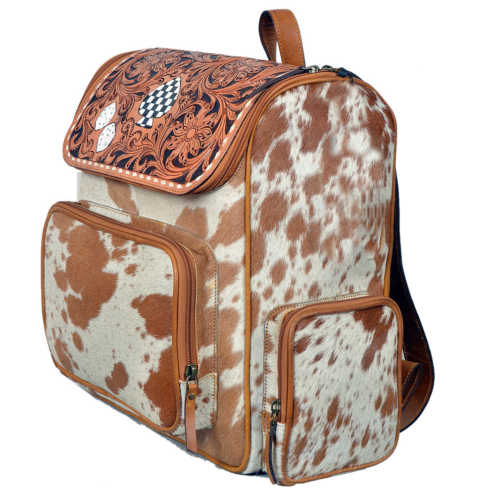 OHA158 Backpack Hand Tooled Hair on Genuine Western Leather Women Bag