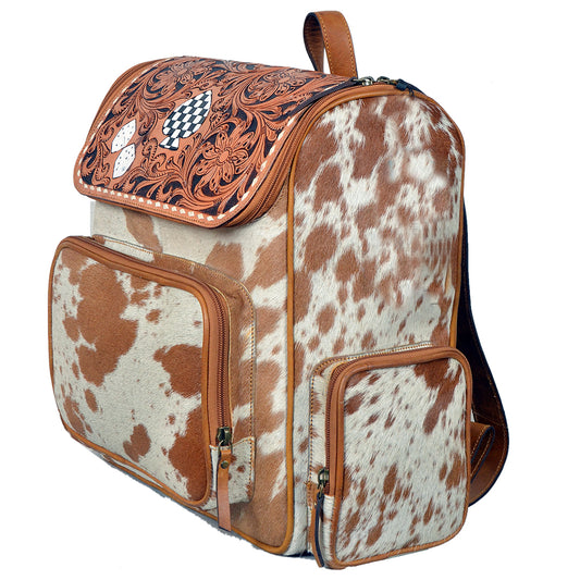 OHA158 Backpack Hand Tooled Hair on Genuine Western Leather Women Bag
