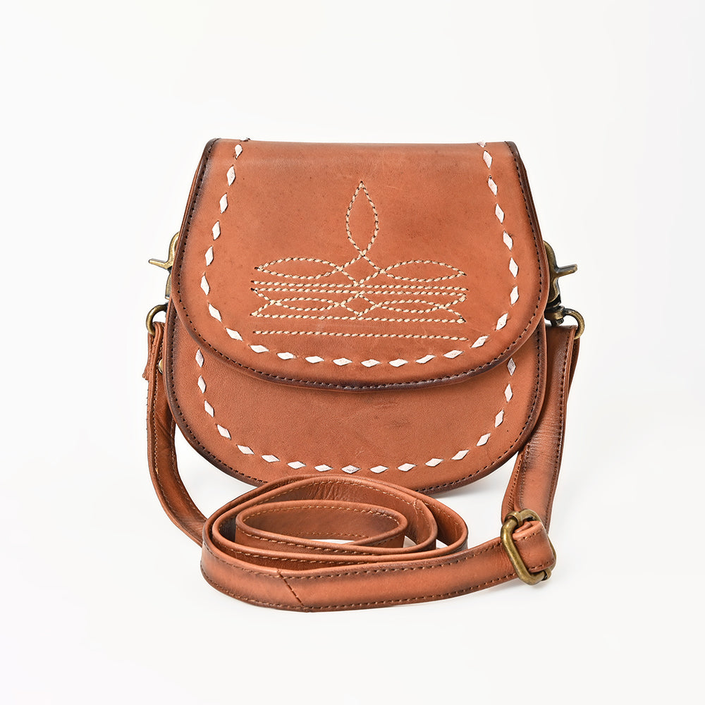 ADBGM592 Western Stitch Leather Crossbody - Cowgirl Saddle Purse