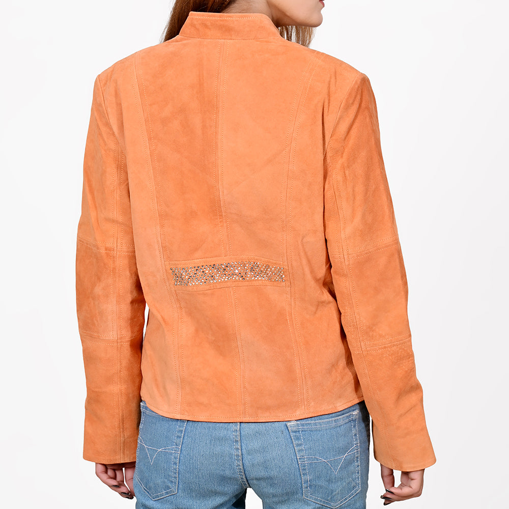 ADJKT108 American Darling Women Orange Leather Rhinestone Studded Jacket