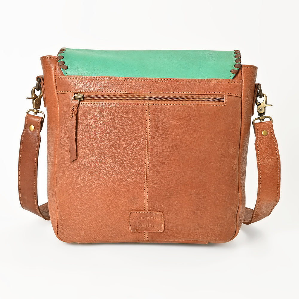ADBGM882 American Darling Western Leather Messenger Bag with Braided Edge and Hand-Painted Scene