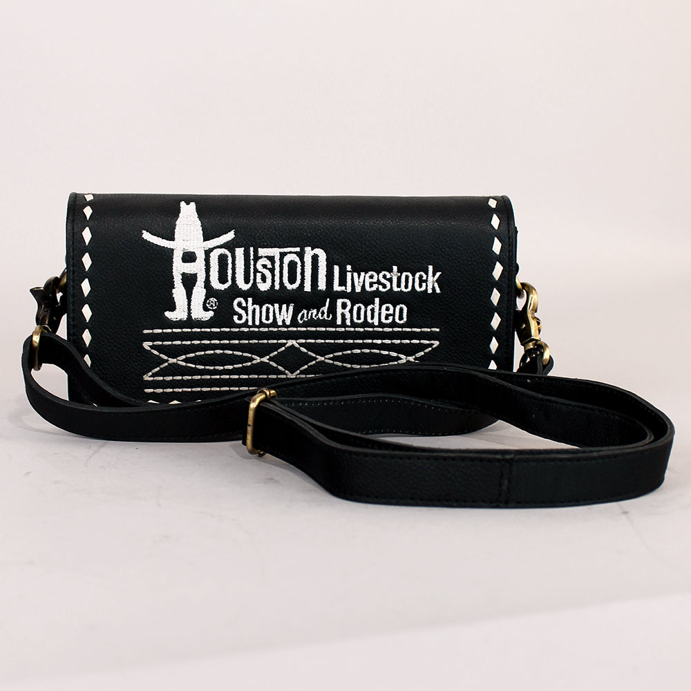 Midnight Rodeo Black Bootstitch Grain Leather Crossbody Bag