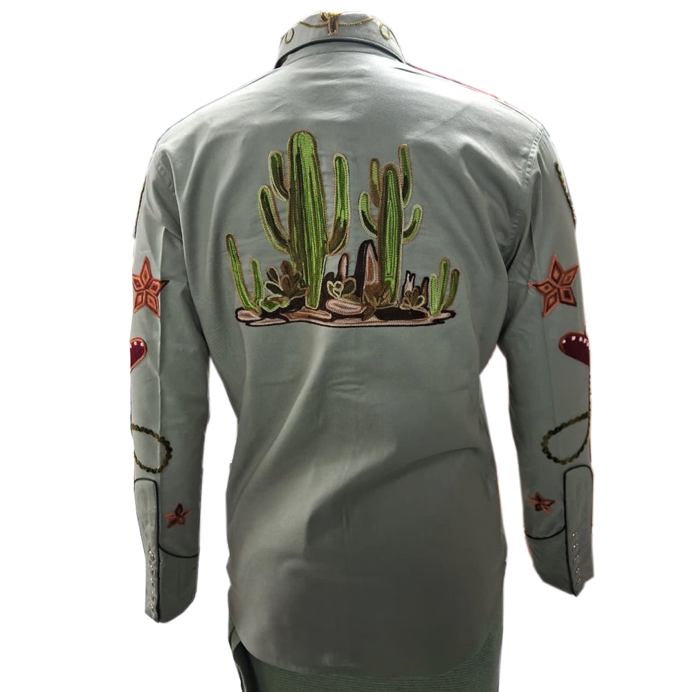 ADSH044 American Darling Olive Green Western Embroidered Apparel Shirt with Desert Motif