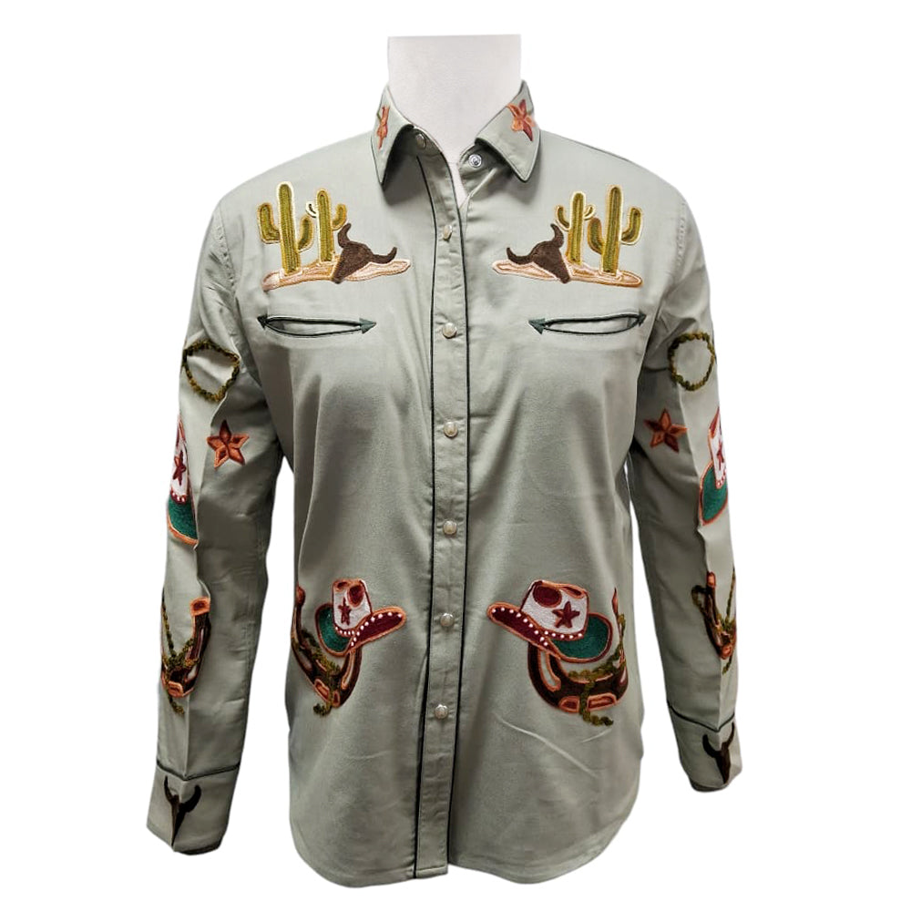 ADSH044 American Darling Olive Green Western Embroidered Apparel Shirt with Desert Motif