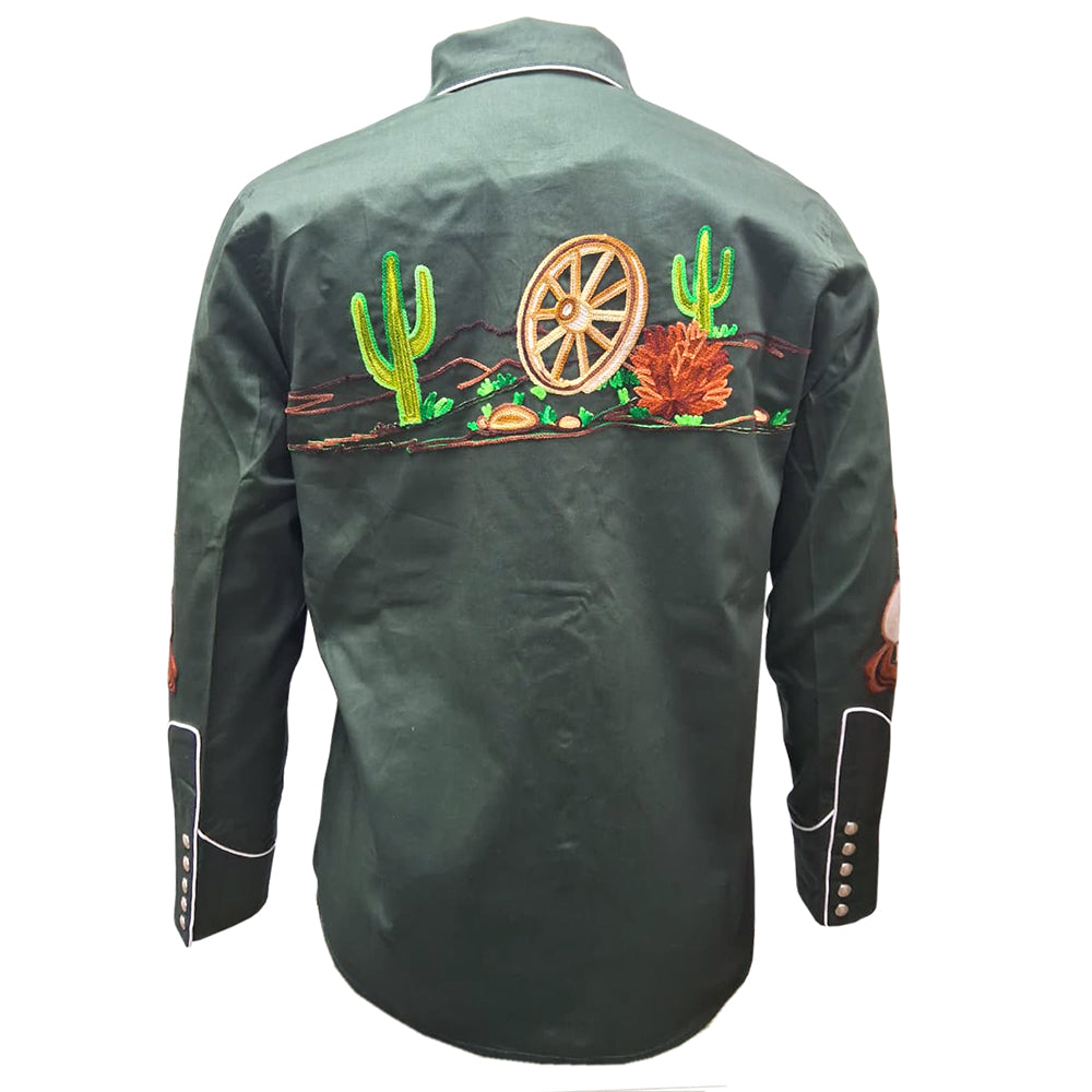 ADSH062 American Darling Olive Green Western Apparel - Embroidered Cotton Twill Rodeo Top